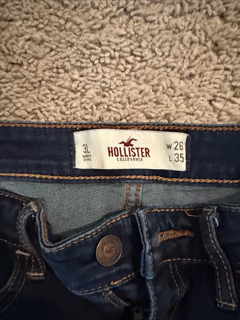 Hollister Indigo Denim Jeans with Brown Stitching